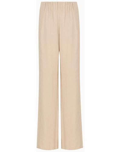 Emporio Armani Flowing, Washed Matte Modal Trousers With Gathered Waist - Natural