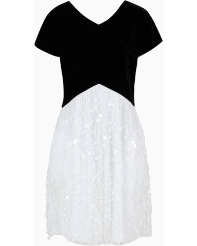Emporio Armani Dress With Velvet Top And Skirt With Hand-embroidered Sequin Fringe - Black