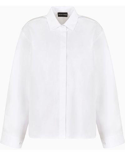 Emporio Armani Oversized Shirt In Sanded Cotton With Kimono Sleeves - White
