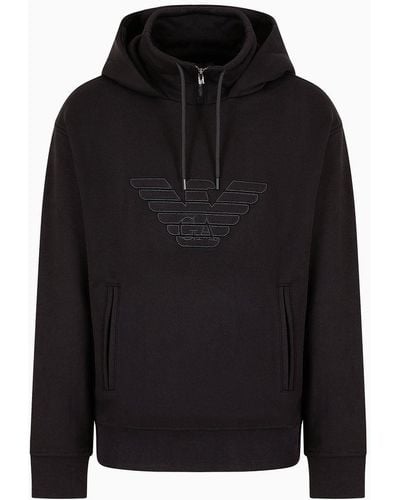 Emporio Armani Hooded Jersey Sweatshirt With Embossed Domed Logo - Black