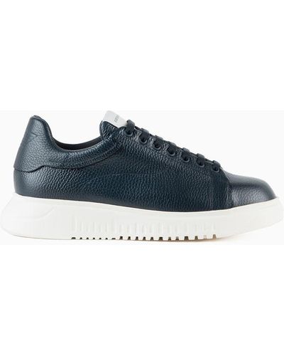 Emporio Armani Sneakers In Pelle Bottalata - Blu