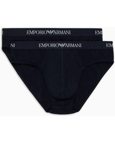 Emporio Armani Two-pack Of Pure Cotton Basic Briefs - Blue