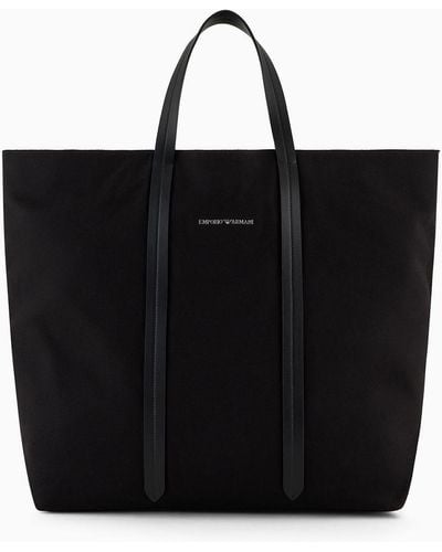 Emporio Armani Canvas Shopper Bag With Shoulder Strap - Black