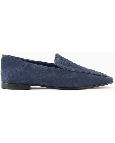 Emporio Armani Icon Velour-leather Loafers - Blue