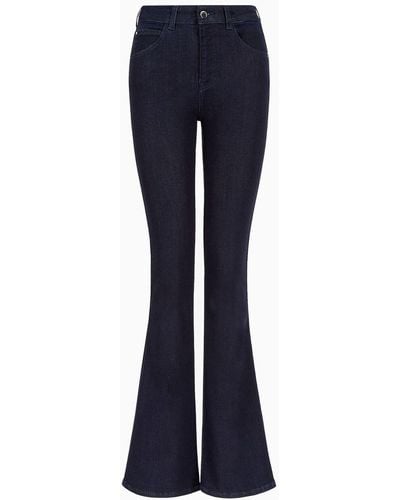 Emporio Armani Jeans J47 Medium High Waist Flare Leg In Denim Misto Viscosa - Blu