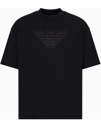 Emporio Armani T-shirt Over Fit In Jersey Heavy Con Logo Ricamato - Nero