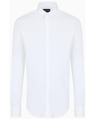 Emporio Armani Camicia Slim Fit In Raso Leggero Comfort - Bianco