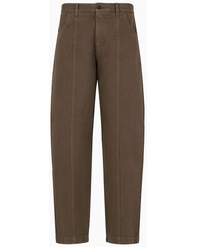 Emporio Armani Garment-dyed Bull Trousers With Ribbing - Brown