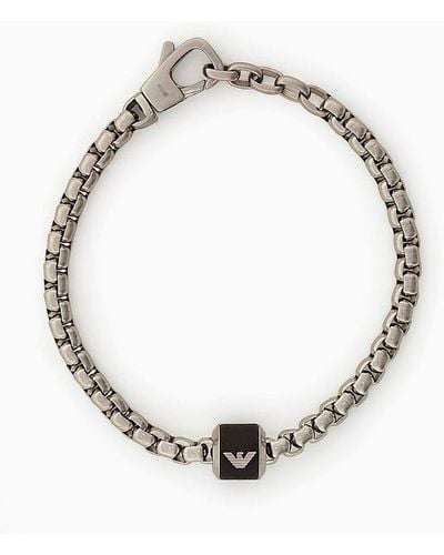 Emporio Armani Black Marble Chain Bracelet - White