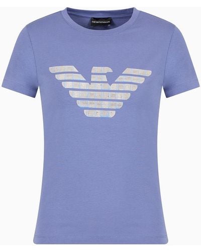 Emporio Armani Organic Stretch Jersey T-shirt With Asv Oversized Eagle Pattern - Blue