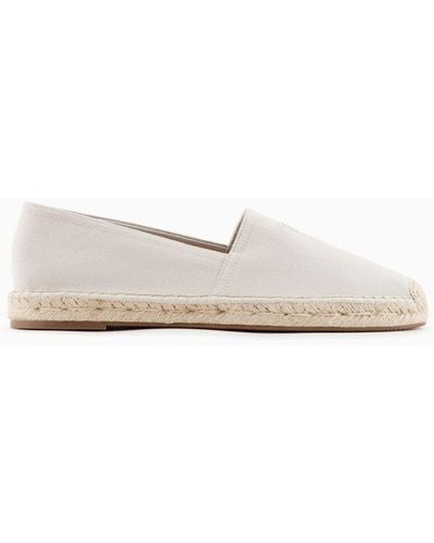 Emporio Armani Espadrilles En Toile Avec Broderie Aigle - Blanc