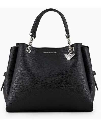Emporio Armani Palmellato Leather-effect Handbag With Eagle Charm - Black