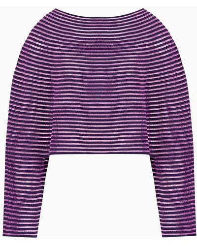 Emporio Armani Cape-effect Cropped Sweater In Ottoman Fabric - Purple