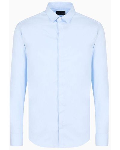Emporio Armani Chemise Coupe Slim En Satin Léger Et Confortable - Bleu
