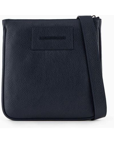 Emporio Armani Flat Tumbled Leather Shoulder Bag - Blue