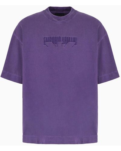 Emporio Armani T-shirt Over Fit In Jersey Heavy Con Ricamo Logo - Viola