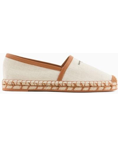 Emporio Armani Espadrilles Aus Leinen Mit Lederprofilen - Weiß