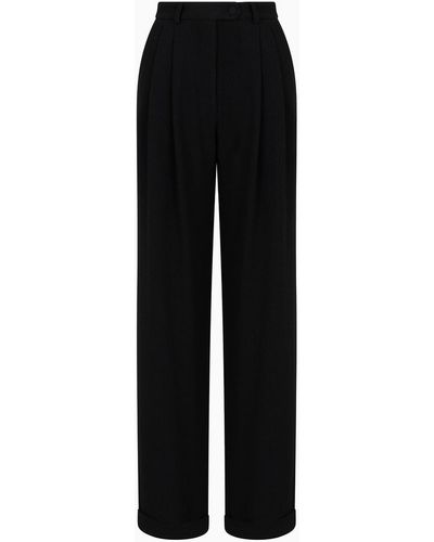 Emporio Armani Sablé Stretch Fabric Trousers With Pleats - Black