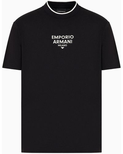 Emporio Armani T-shirt En Jersey Pima Avec Logo Caoutchouté - Noir