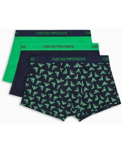 Emporio Armani Three-pack Of Pure Cotton Boxer Briefs - Green