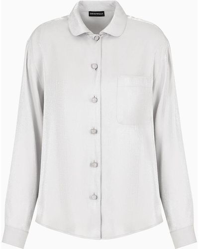 Emporio Armani Camisa De Tejido Trilobular Con Bolsillo De Parche - Blanco