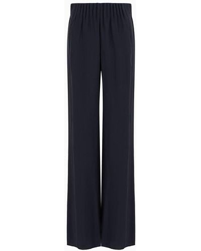Emporio Armani Flowing, Washed Matte Modal Trousers With Gathered Waist - Blue