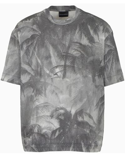 Emporio Armani Oversized Jersey T-shirt With All-over Print And Elasticated Hem - Gray