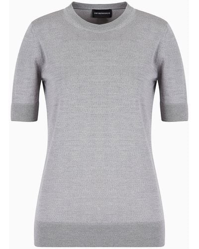 Emporio Armani Short-sleeved Sweater In Plain-knit Pure Virgin Wool - Gray
