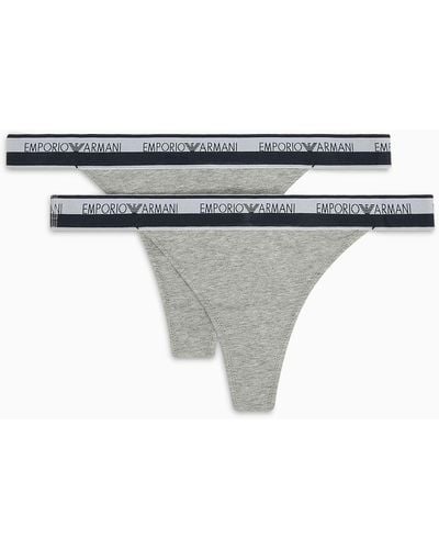 Emporio Armani Stretch Cotton Logoband 2-pack T-thong - Gray