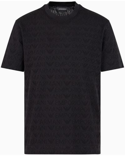 Emporio Armani T-shirt En Jersey Avec Inscription All Over Jacquard - Noir