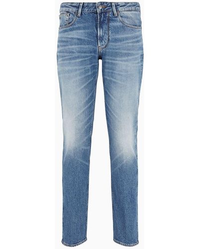 Emporio Armani J06 Slim-fit, 12.2 Oz Stone-washed Denim Jeans With Veining - Blue