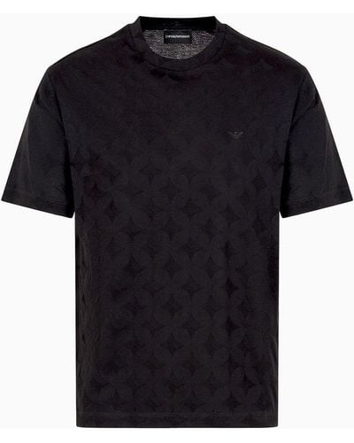 Emporio Armani Jersey T-shirt With All-over Jacquard Graphic Design Motif - Black