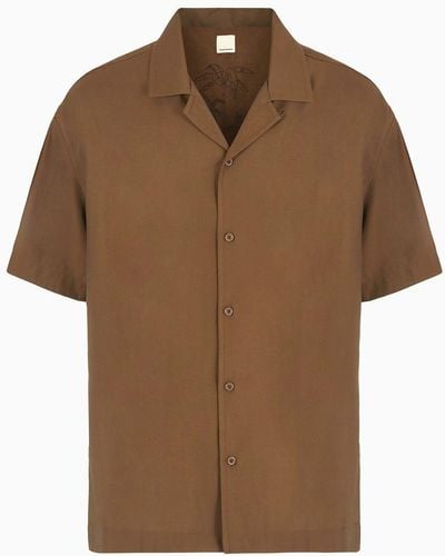 Emporio Armani Sustainability Values Capsule Collection Recycled Modal Short-sleeved Shirt With Embroidery - Brown