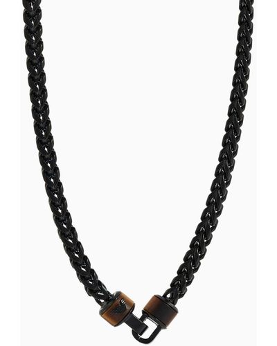 Emporio Armani Brown Tiger's Eye Chain Necklace - Multicolour