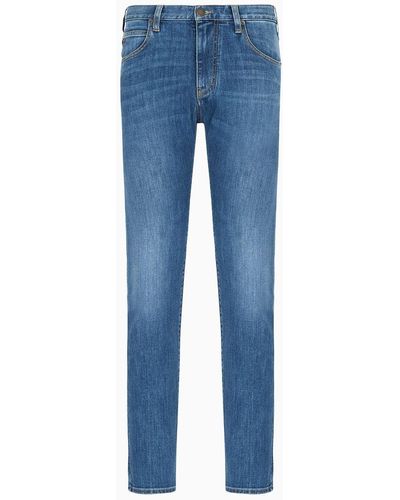 Emporio Armani Jean J45 Coupe Classique En Denim Sergé Confortable Washed - Bleu