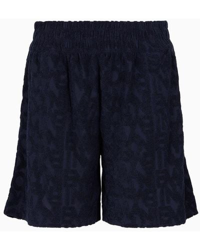 Emporio Armani Shorts Aus Sweatjersey Mit Logo-stickerei - Blau