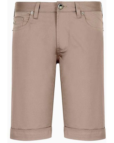 Emporio Armani Lustrous Comfort Cotton Board Shorts With Turned-up Cuffs - Natural