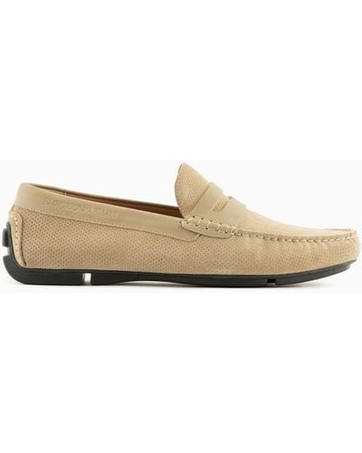 Emporio Armani Micro-perforated Suede Driving Loafers - White