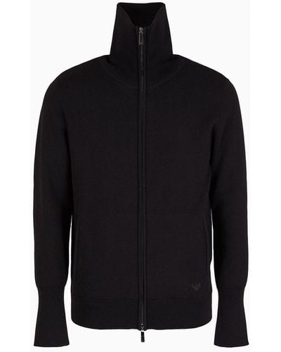 Emporio Armani Full-zip Blouson In A Plain-knit Viscose - Black