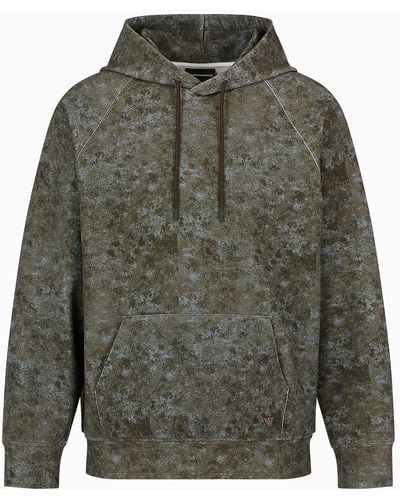 Emporio Armani Oversized Hooded Sweatshirt In Double Jersey With A Camouflage Pattern - Green