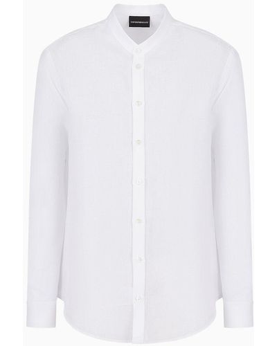 Emporio Armani Linen Chambray Shirt With Guru Collar - White
