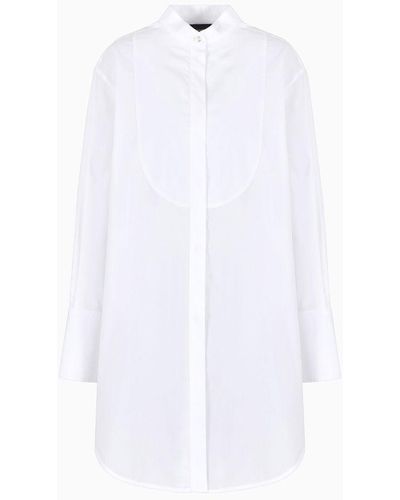 Emporio Armani Oversized Cotton Shirt With Plastron - White