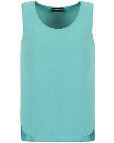 Emporio Armani Stretch Sablé Fabric Top With Side Slits - Green