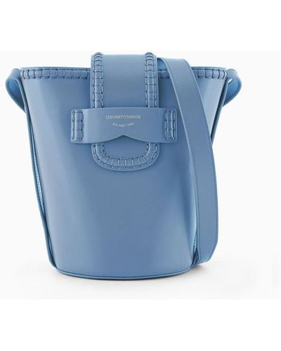 Emporio Armani Leather Bucket Shoulder Bag With Icon Strap - Blue