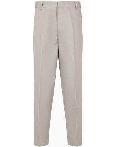 Emporio Armani Cotton Twill Wide Trousers With Pleat - Grey