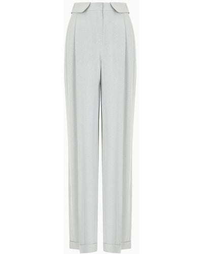 Emporio Armani Pantalon En Tissu À Micro-motif Chevron Avec Revers - Blanc
