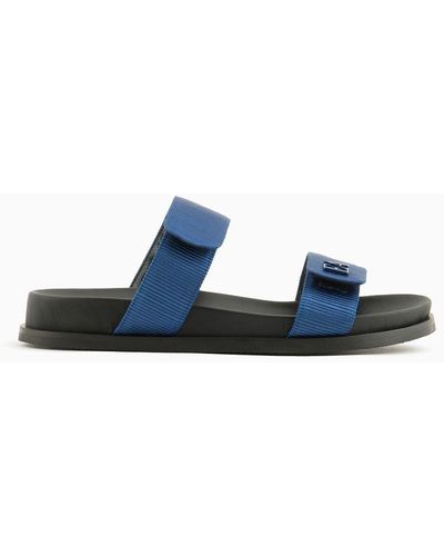 Emporio Armani Double-band Grosgrain Sandals With Ea Logo - Blue