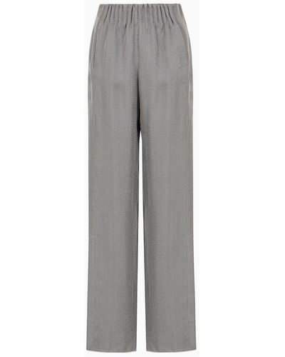 Emporio Armani Asv Palazzo Trousers In A Lyocell And Silk Blend With A Geometric Micro Motif - Grey