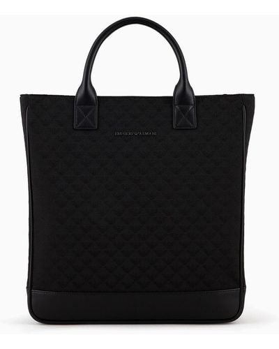 Emporio Armani Nylon Tote Bag With All-over Jacquard Eagle - Black