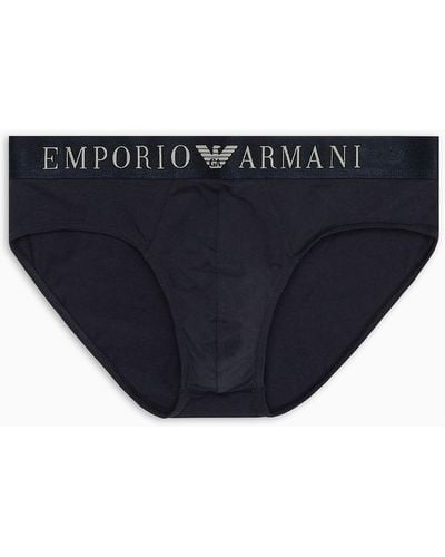 Emporio Armani Superfine Cotton Briefs With Logo Waistband - Blue